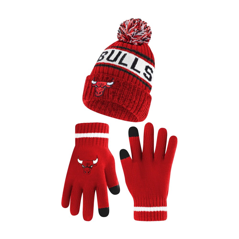 Ultra Game NBA Official Boys Girls Super Soft Winter Beanie Knit Hat with Extra Warm Touch Screen Gloves, Chicago Bulls, Team Color, 1SIZE