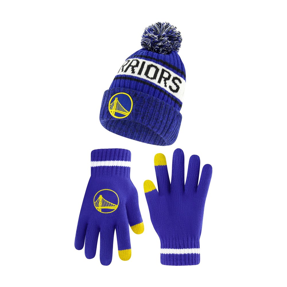 Ultra Game NBA Official Mens Super Soft Winter Beanie Knit Hat with Extra Warm Touch Screen Gloves - Unisex, Golden State Warriors, Team Color, 1SIZE