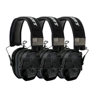 Walkers Razor Patriot Series Hi-Gain Omnidirectional Microphone Adjustable Range Shooting Hunting Hearing Protection Electronic Earmuffs (Kryptek Camo) (3-Pack)