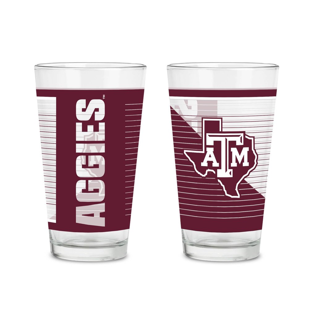 Rico Industries NCAA Texas A&M Aggies 16 oz Pint Glasses with Digitally Printed Logo, Practical Set of 2 Classic Drinking Glasses