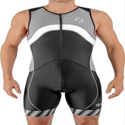 SLS3 Triathlon Suits Mens - Premium Trisuit Triathlon Men - Sleeveless, Quick Drying Tri Kit with Large Back Pocket (Grey Wave, Medium)