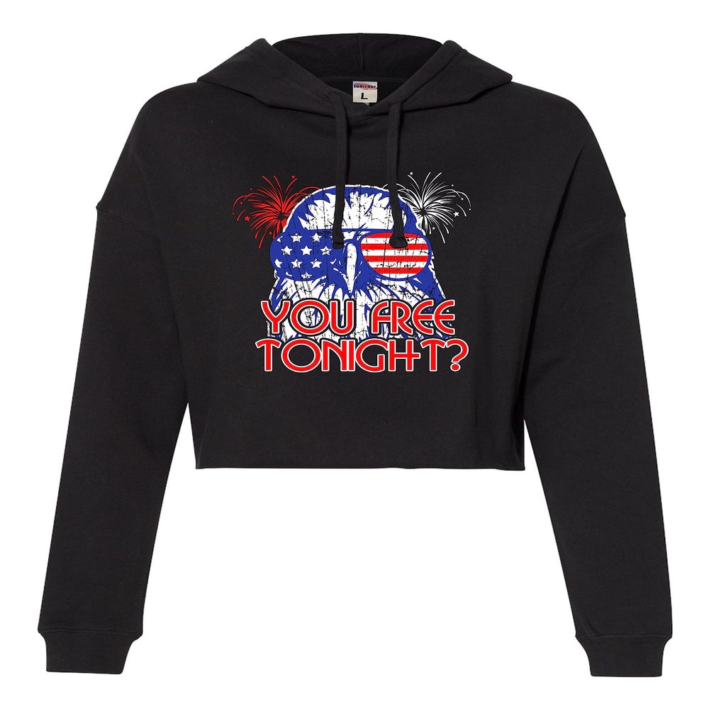 Go All Out Large Black Women Bald Eagle You Free Tonight? July 4 USA Pride America Cropped Hooded Sweatshirt