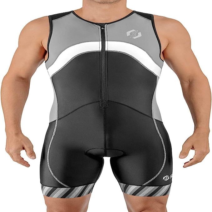 SLS3 Triathlon Suits Mens - Premium Trisuit Triathlon Men - Sleeveless, Quick Drying Tri Kit with Large Back Pocket (Grey Wave, Small)