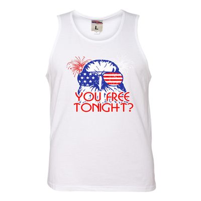 XX-Large White Mens Bald Eagle You Free Tonight? July 4 USA Pride America Sleeveless Tank Top T-Shirt