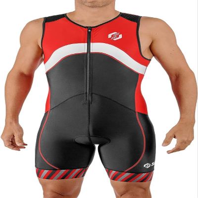 SLS3 Triathlon Suits Mens - Premium Trisuit Triathlon Men - Sleeveless, Quick Drying Tri Kit with Large Back Pocket (Red Wave, Large)
