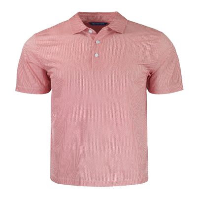 Cutter & Buck Pike Eco Symmetry Print Stretch Recycled Mens Polo, White/Red, S