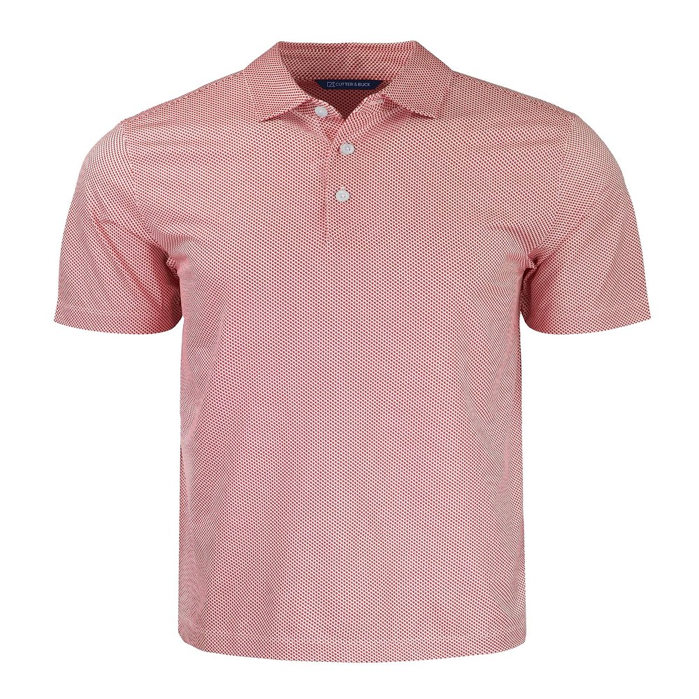 Cutter & Buck Pike Eco Symmetry Print Stretch Recycled Mens Polo, White/Red, S