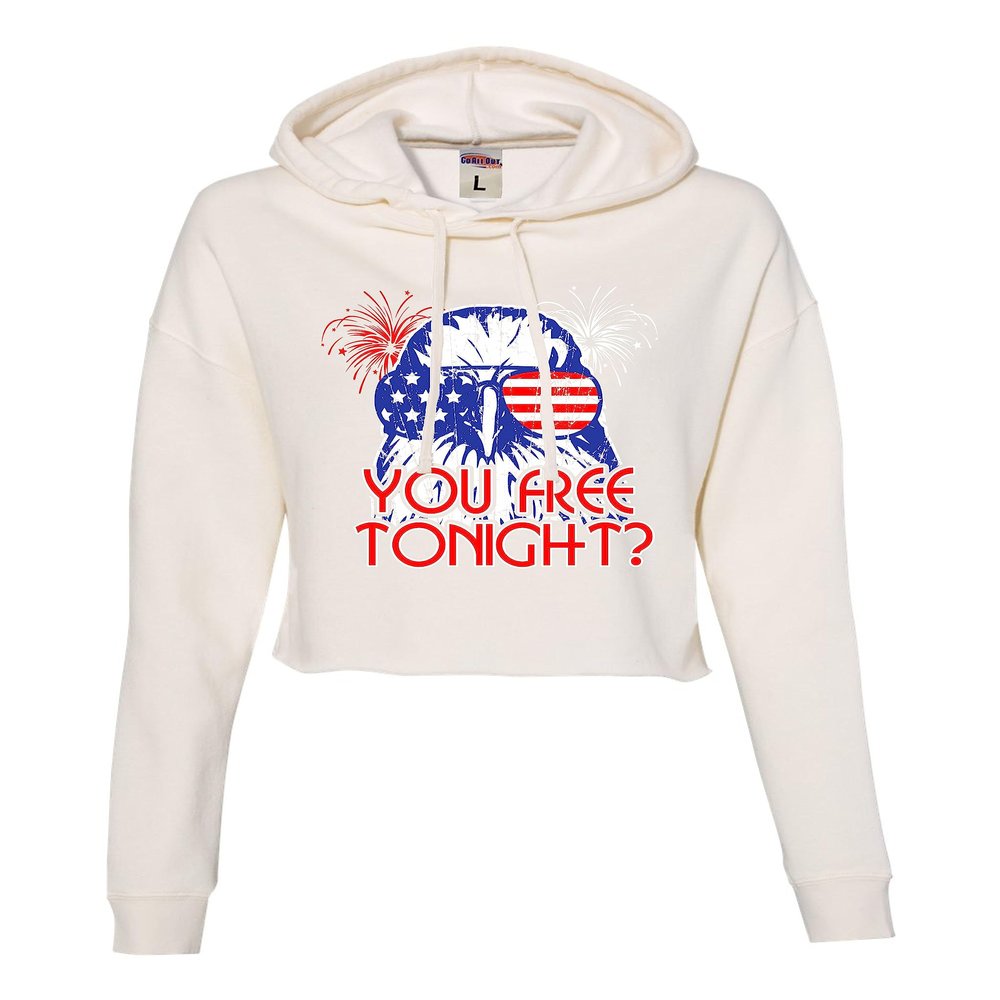 Go All Out X-Large Bone Women Bald Eagle You Free Tonight? July 4 USA Pride America Cropped Hooded Sweatshirt