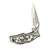 ARIAT Large German Silver Folding Knife, Black/Silver Handle - Engraved Western Design view 2