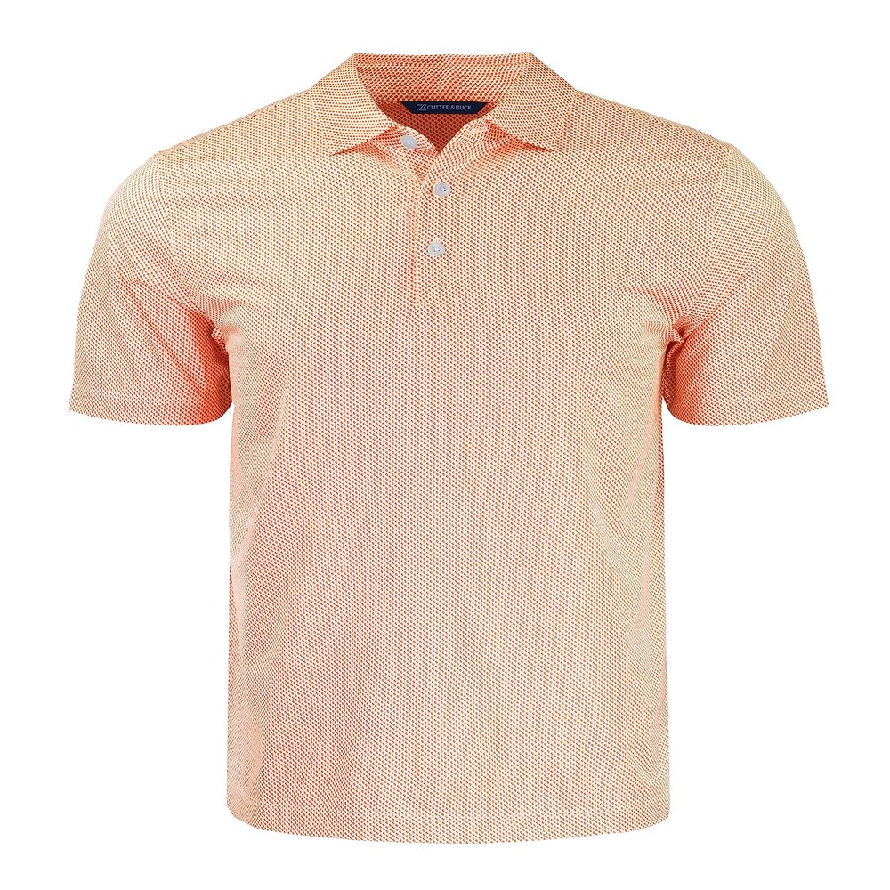 Cutter & Buck Pike Eco Symmetry Print Stretch Recycled Mens Polo, White/College Orange, XXL