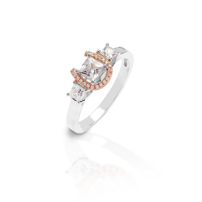 Kelly Herd Jewelry Horseshoe Ring Small Princess Cut Three Stone | Rose Gold Plated Sterling Silver Western Ring with CZ Stones 6mm (Size 7)