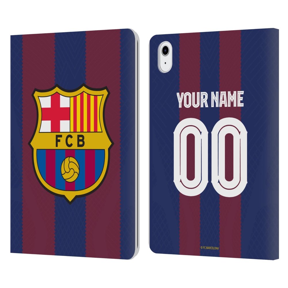 Head Case Designs Officially Licensed Custom Customized Personalized FC Barcelona Home 2023/24 Kit Leather Wallet Case Compatible with Apple iPad Air 11 2020/2022/2024/2025