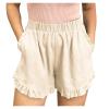NATHGAM Womens Comfy Linen Shorts Loose Fit Workout Shorts Ruffle Hem Elastic Waist Solid Casual Shorts Pants with Pockets Beige view 1