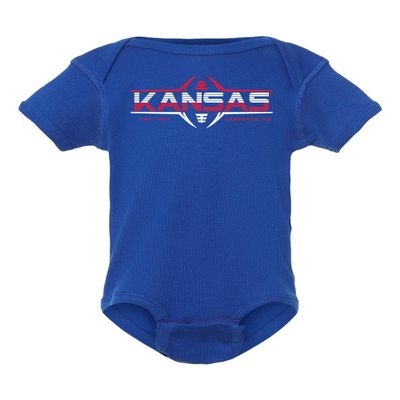 CornBorn Kansas Jayhawks Onesie - Kansas Football Laces - Royal Blue - 12M