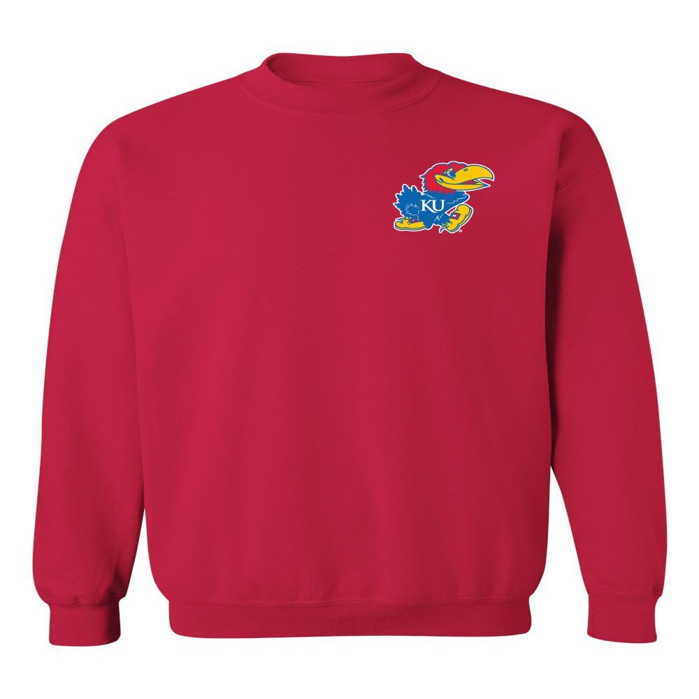 CornBorn Kansas Jayhawks Sweat Shirt - Crewneck Fleece Kansas Primary Logo - Red - 3X