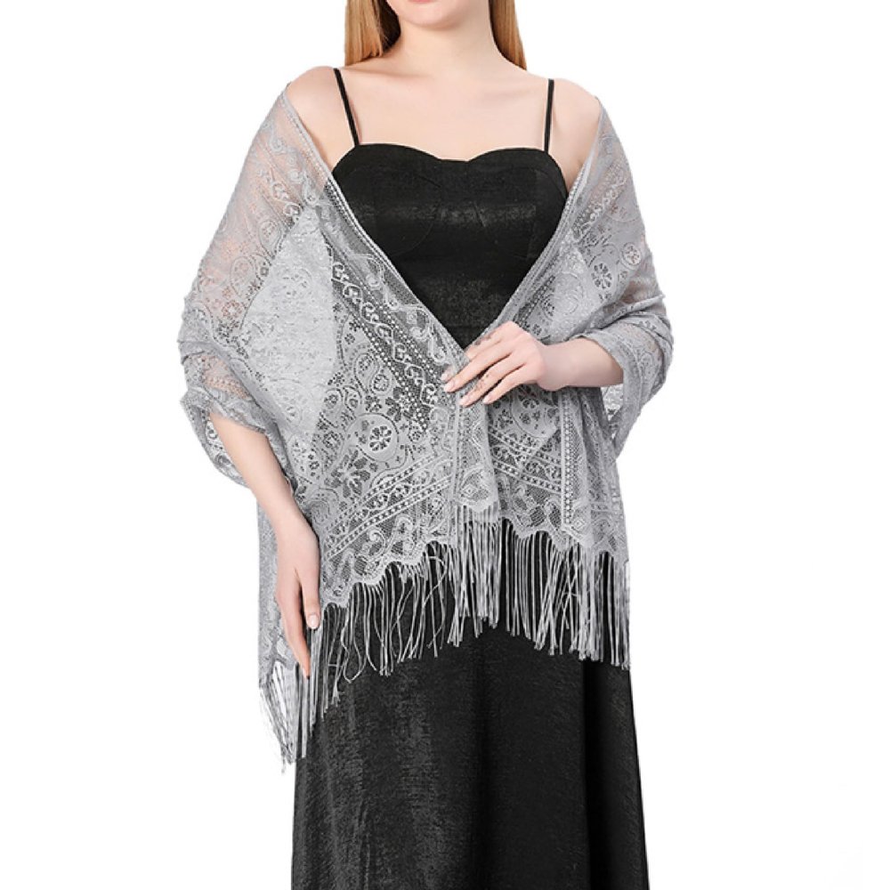 HUSSATOP Soft Lace Shawls and Wraps for Evening Dresses Silky Scarves Pashmina for Wedding Bridesmaid Party