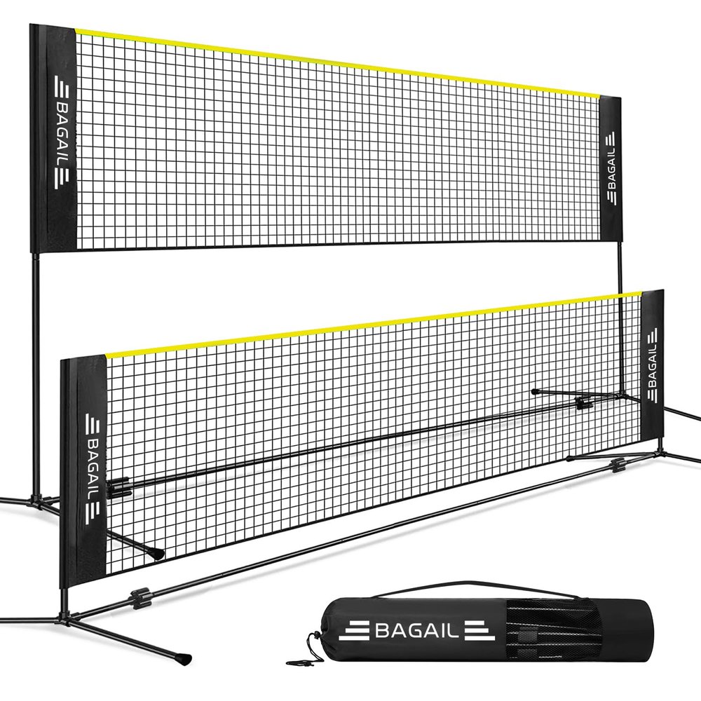 BAGAIL All-in-1 Badminton Net, Height Adjustable (Up to 5.1') Kids Volleyball Net, Quick Setup Sports Net with Portable Bag for Pickleball, Tennis, Pool, Backyard & Indoor Games - 10ft, Yellow