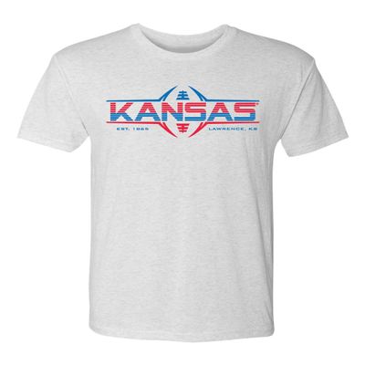 CornBorn Kansas Jayhawks Tee Shirt - Premium Tri-Blend Kansas Football Laces - White - Extra Small