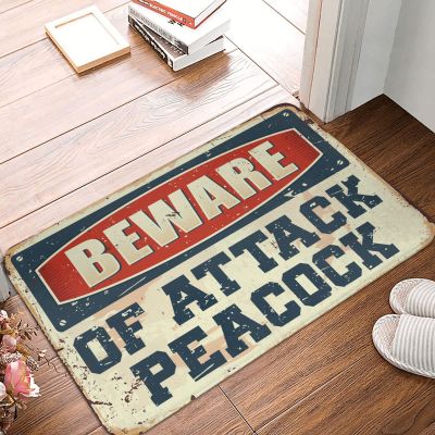 Dsoluuing Classroom Door Mat Beware of Attack Peacock Rug Boys Room Decor Fall Rug (Size : 65X90CM)