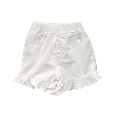 Baby iker Shorts Toddler Girls' Solid Color Ruffle Hem Denim Shorts Skirt With Pockets Summer Teen (White, 5-6 Years)