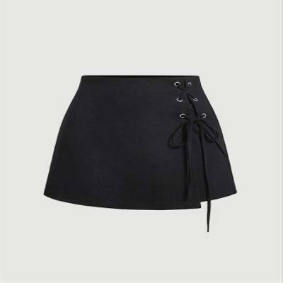 AKIOLOAS Women's Shorts Lace Up Side Skort Women's Shorts Shorts for Women (Color : Black, Size : Medium)