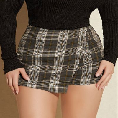 AKIOLOAS Women's Shorts Wrap Plaid Skort Women's Shorts Shorts for Women (Color : Multicolor, Size : Small)