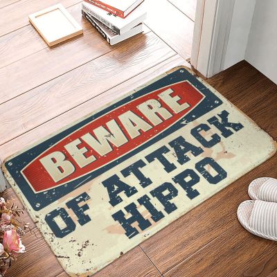 Dsoluuing Doormats for Indoor Entrance Home Beware of Attack Hippo Rug Outside Decor for Porch Plain Outdoor Mat (Size : 50X80CM)
