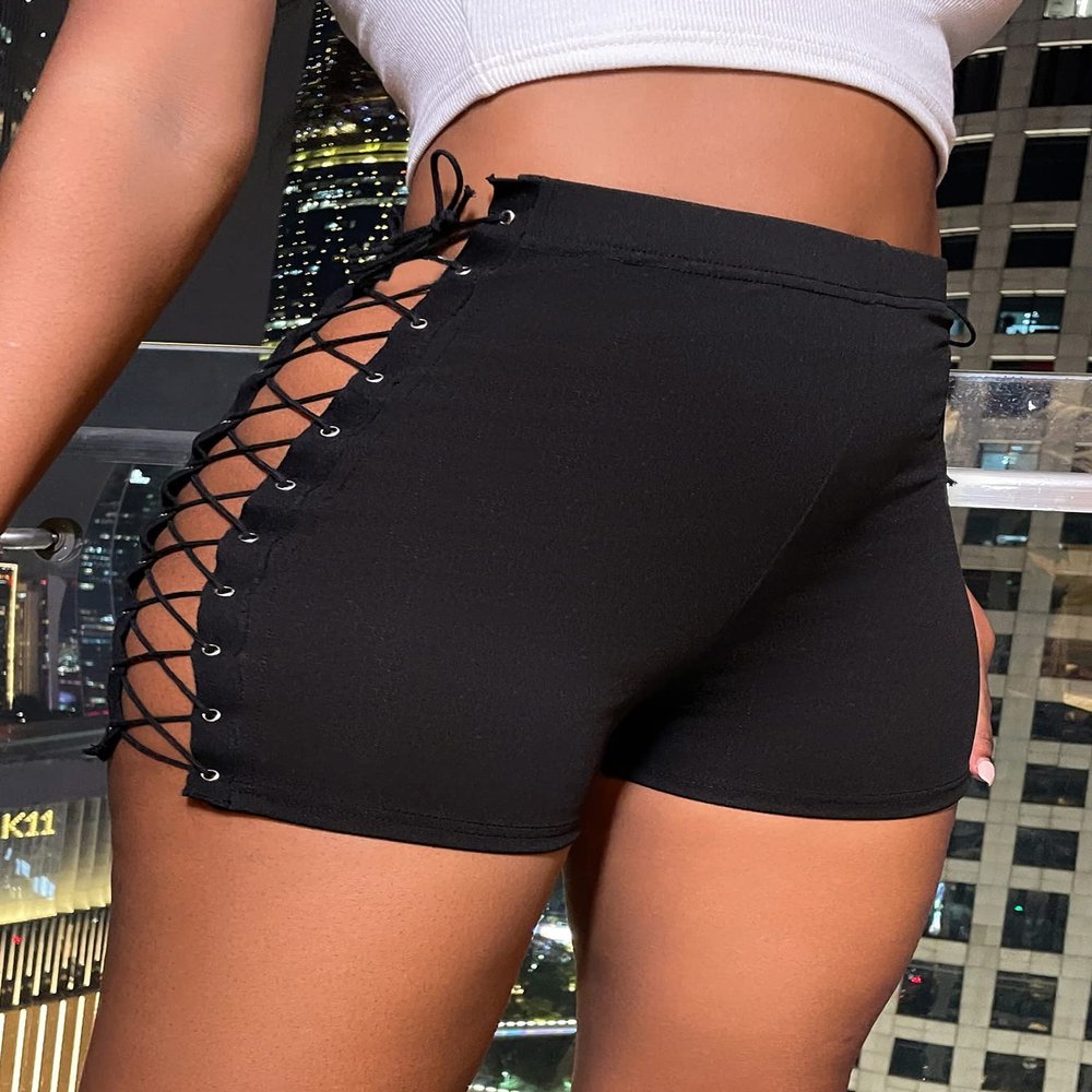 AKIOLOAS Women's Shorts Lace Up Side Skinny Shorts Women's Shorts Shorts for Women (Size : Medium)
