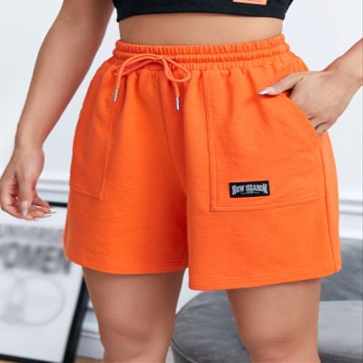 AKIOLOAS Women's Shorts Letter Patched Drawstring Waist Shorts Women's Shorts Shorts for Women (Color : Orange, Size : Medium)