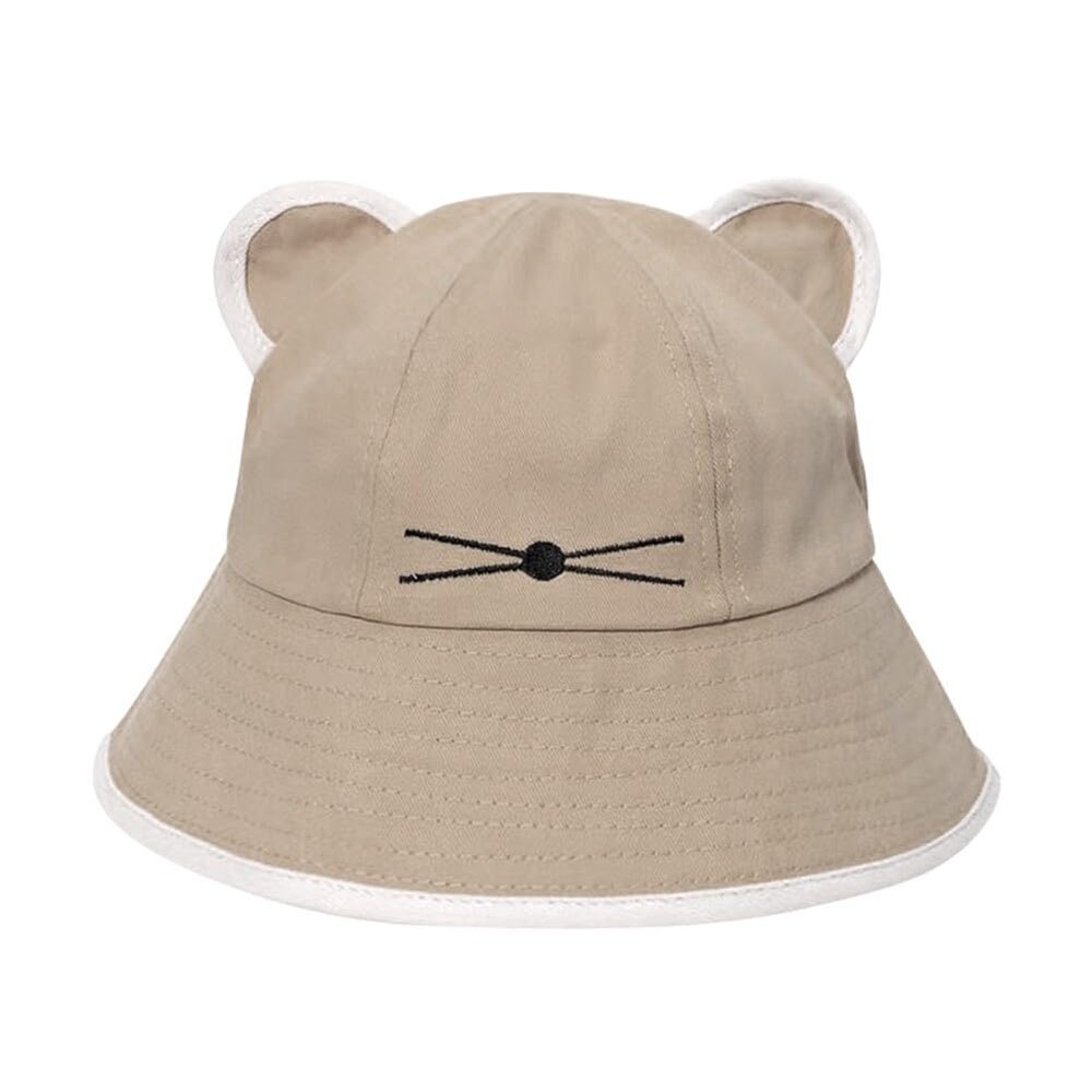 Women Bucket Hat, Cute Cat Ears Women Sun Hat Travel Vacation Cotton Cap Spring Summer Beach Hat for Women Girls Beige