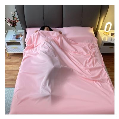 Sleeping Bag Liners Lightweight Portable Sleeping Bag, Outdoor Travel Hotel Bed Sheets Sleeping Bag Lined, for Single Double Beds, Soft and Comfortable with Storage Bag (Color : Pink, Size : 155x210