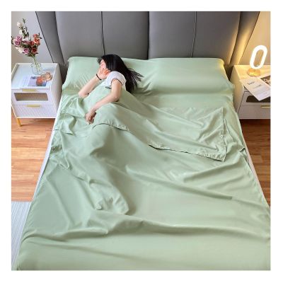 Sleeping Bag Liners Lightweight Portable Sleeping Bag, Outdoor Travel Hotel Bed Sheets Sleeping Bag Lined, for Single Double Beds, Soft and Comfortable with Storage Bag (Color : Green, Size : 115x21