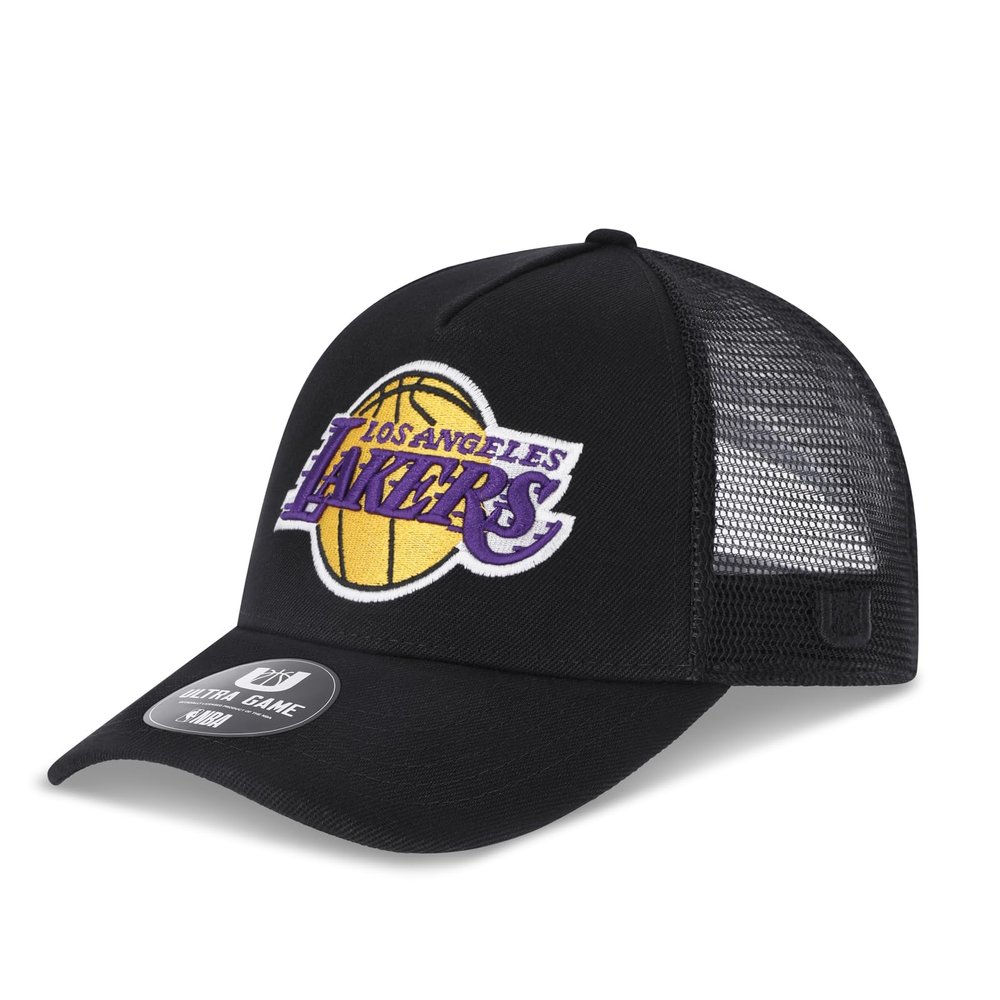 Ultra Game NBA Official Youth 8-20 Snap Back All Around The World Trucker Baseball Cap Hat, Los Angeles Lakers, Black, 1SIZE