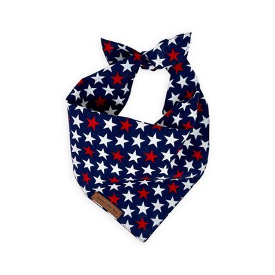 4th of July Dog Bandanas  Red, White, and Cute 4th of July Print Dog Bandanas, Tie Back, Premium Light Drape Fabric, Unique Design, Handmade in The USA, Multiple Size (Star Spangled, Small)