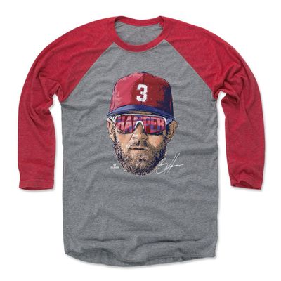 500 LEVEL Bryce Harper 3/4 Sleeve T-Shirt (Baseball Tee, XXX-Large, Red/Heather Gray) - Bryce Harper Philadelphia Sunglasses WHT