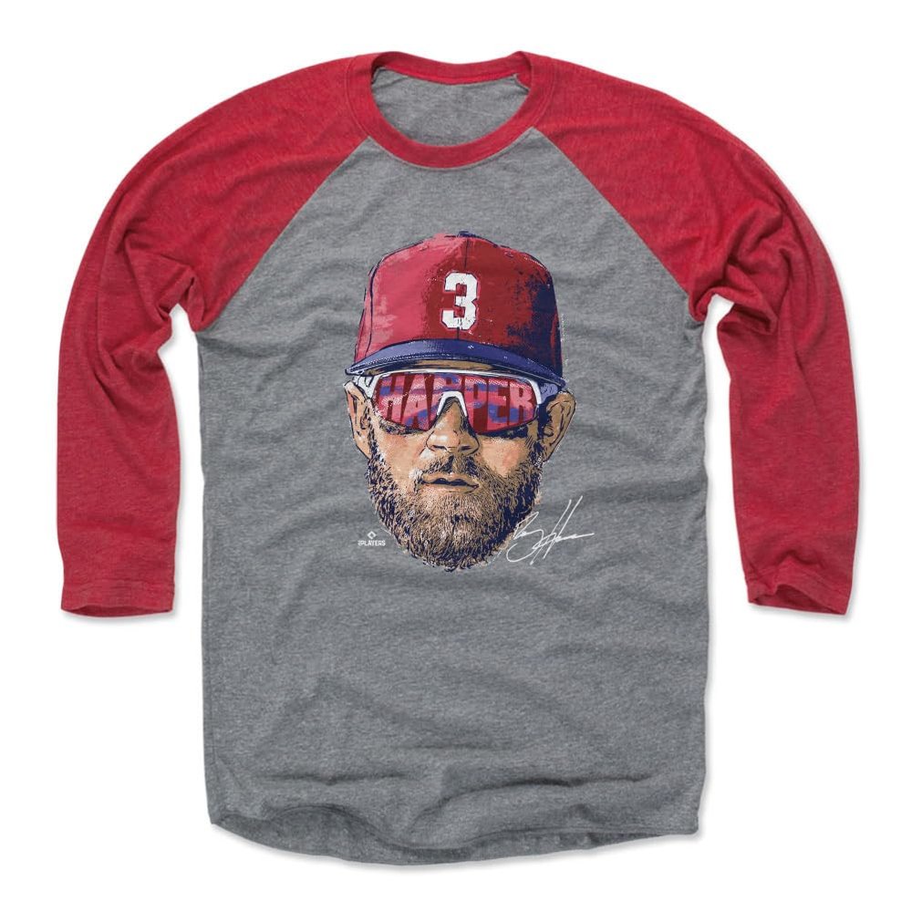 500 LEVEL Bryce Harper 3/4 Sleeve T-Shirt (Baseball Tee, XXX-Large, Red/Heather Gray) - Bryce Harper Philadelphia Sunglasses WHT
