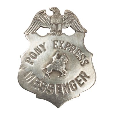Artisan Owl Pony Express Messenger Old West Replica Badge - Authentic Die Struck Copper with Real Silver Finish - Historical Costume Prop Pin-Back Attachment - Metal Design Beige