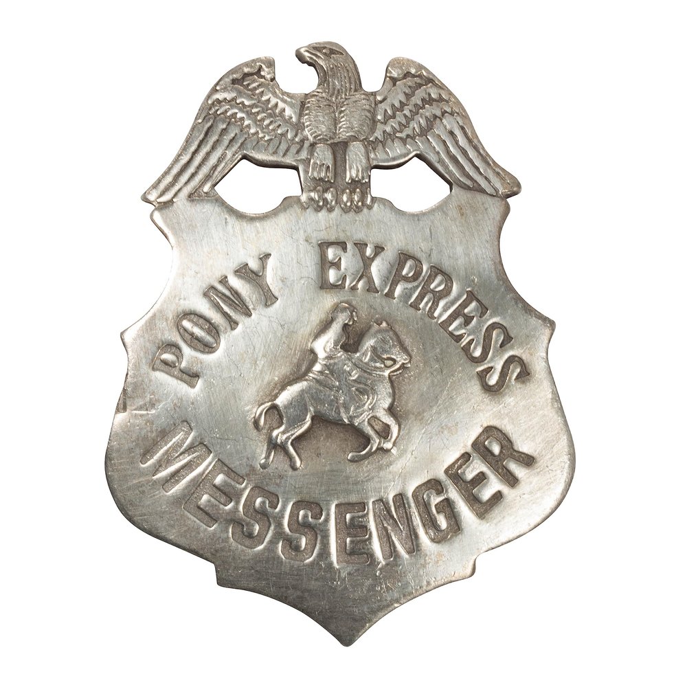 Artisan Owl Pony Express Messenger Old West Replica Badge - Authentic Die Struck Copper with Real Silver Finish - Historical Costume Prop Pin-Back Attachment - Metal Design Beige