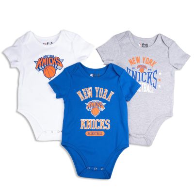 Ultra Game NBA Official Unisex Baby Super Soft Cotton 3 Pack Baby Creeper Bodysuit, New York Knicks, Assorted, 12M