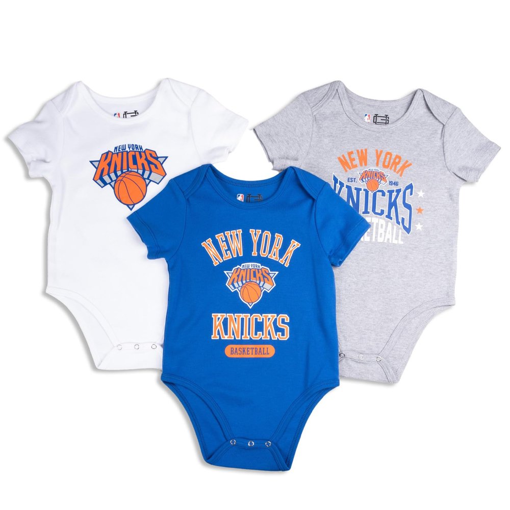 Ultra Game NBA Official Unisex Baby Super Soft Cotton 3 Pack Baby Creeper Bodysuit, New York Knicks, Assorted, 12M