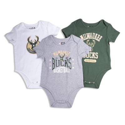 Ultra Game NBA Official Unisex Baby Super Soft Cotton 3 Pack Baby Creeper Bodysuit, Milwaukee Bucks, Assorted, 24M