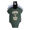 Ultra Game NBA Official Unisex Baby Super Soft Cotton 3 Pack Baby Creeper Bodysuit, Milwaukee Bucks, Assorted, 24M view 2