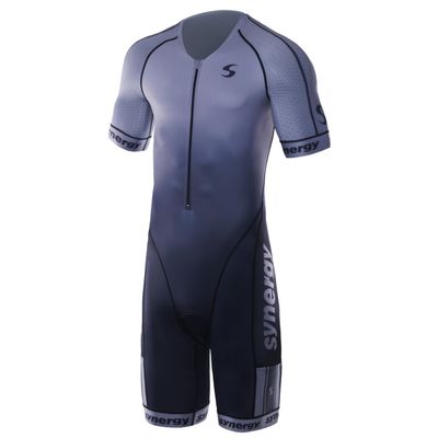 Synergy Triathlon Tri Suit - Men's Elite Short Sleeve Trisuit Cycling Skinsuit (Smoke Gray, Small)