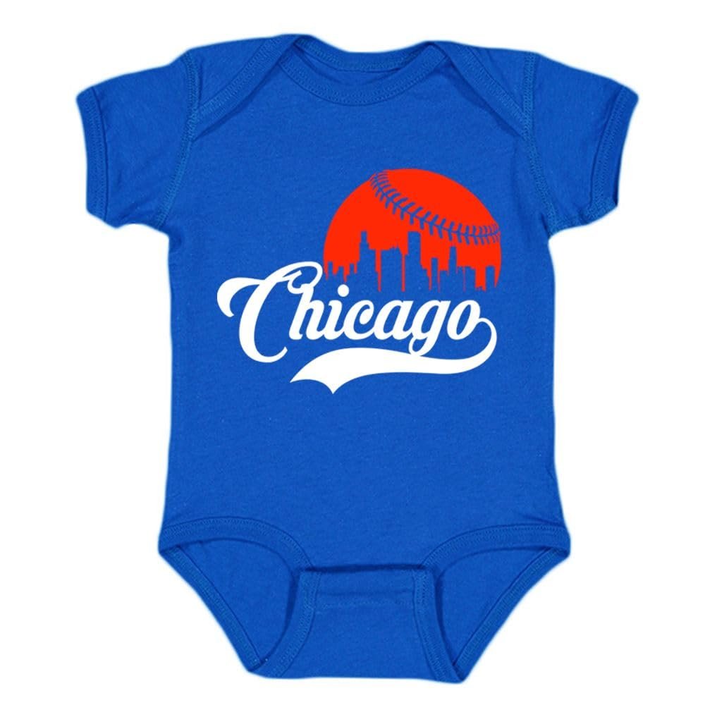 Chicago Skyline Kid's Baby Bodysuit for Baseball Fans (Royal, 18M)