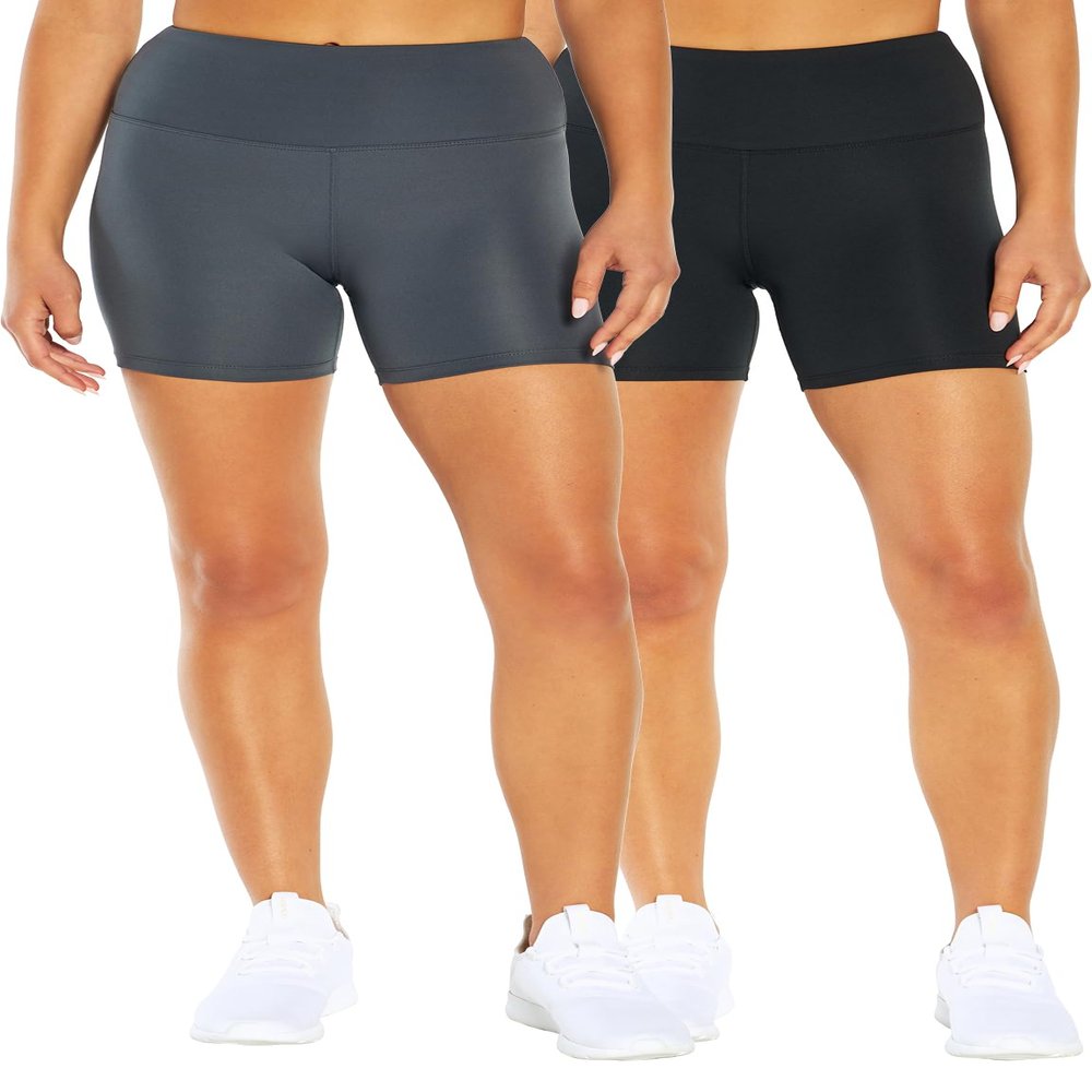 Bally Total Fitness Women's High Rise 5" Bike Short - 2 Pack, Black/Turbulence, Medium