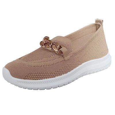 Ladmiple Sneakers For Women Wide Width Plantar Fasciitis Womens Walking Shoes Casual Sneakers Knitted Mesh Lightweight Comfortable Slip on Loafers Slip Resistant Soft Work Shoes Khaki