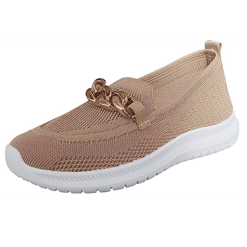 Ladmiple Sneakers For Women Wide Width Plantar Fasciitis Womens Walking Shoes Casual Sneakers Knitted Mesh Lightweight Comfortable Slip on Loafers Slip Resistant Soft Work Shoes Khaki