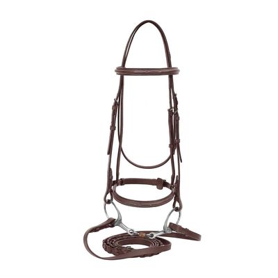 Henri de Rivel Advantage Fancy Raised Snaffle Bridle with Laced Reins - Australian Nut - Pony