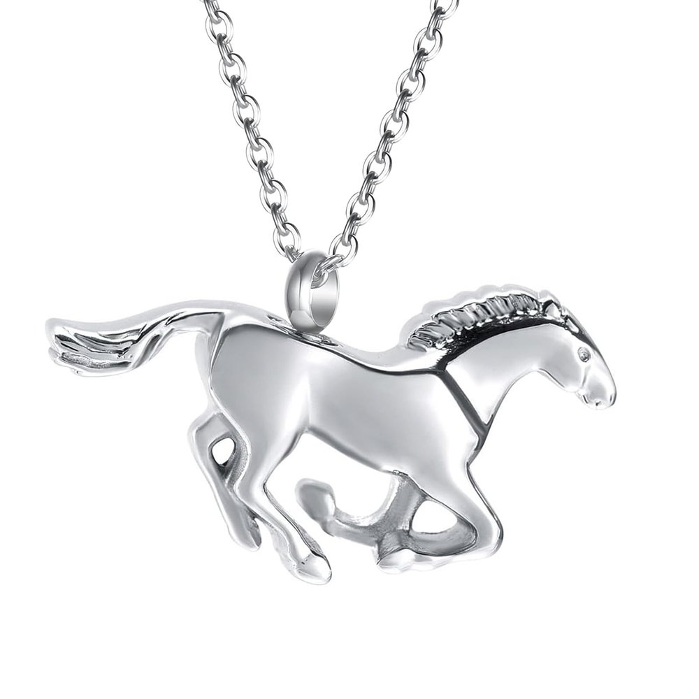 Miity Haiy Horse Urn Necklace for Ashes Pendant Holder Ashes Keepsake Memorial Cremation Jewelry for Women Men (Silver)