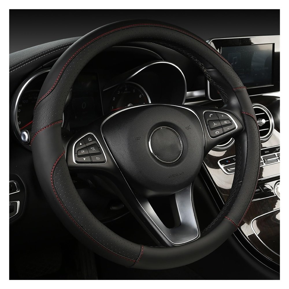 FUERU Car Steering Wheel Cover Set Car Steering Wheel Cover Breathable Leather Four Seasons Available Car Interior (Color : 7#)